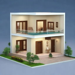 Create an architectural design of a 1st floor containing 3 rooms, 2 bathrooms, 1 kitchen, 1 puja room and a staircase within the dimensions of 32x41 sqft.