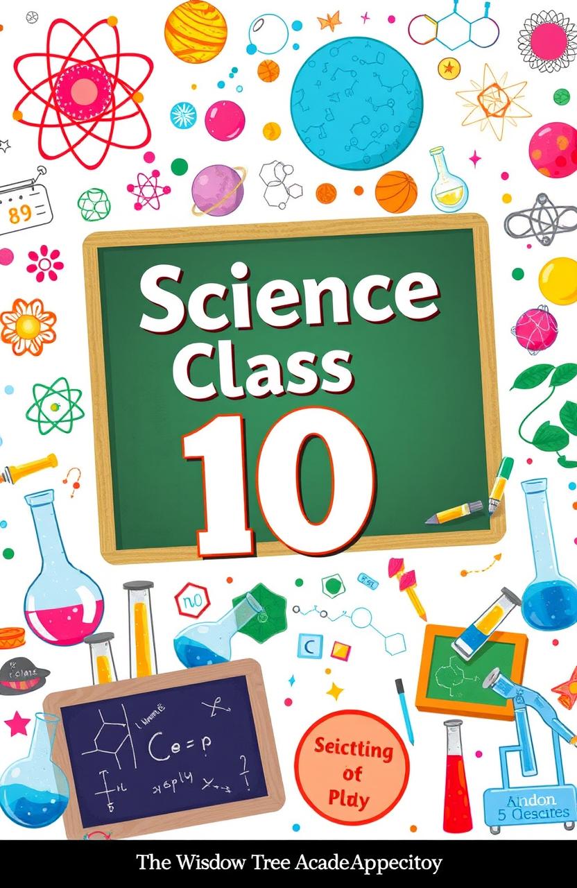 A beautifully designed cover of a science textbook titled 'Science Class 10' by The Wisdom Tree Academy