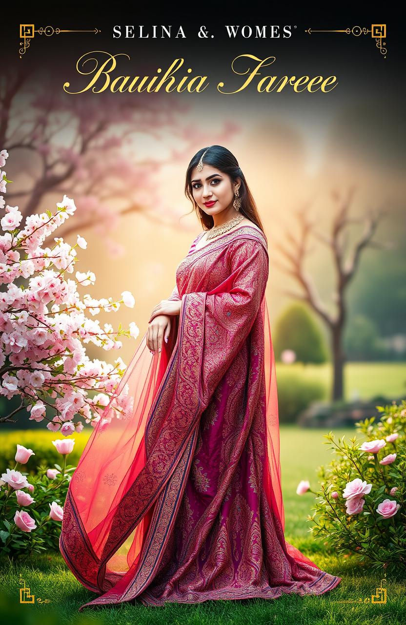 A stunning book cover featuring a beautiful, elegant woman wearing a traditional sharee