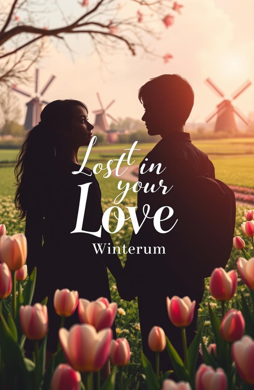 A captivating book cover design for 'Lost in Your Love' by Winterum, featuring a dreamy spring aesthetic