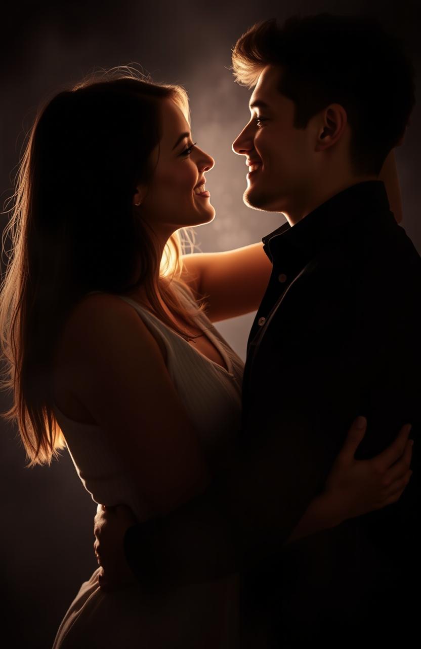 A young couple passionately embracing each other, gazing lovingly into each other's eyes
