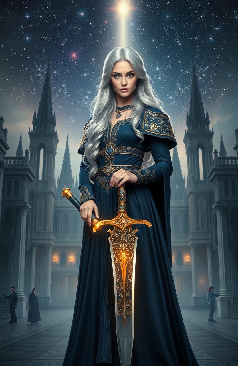 A fantasy epic novel cover featuring Princess Rhalatye standing confidently in the middle of a grand palace