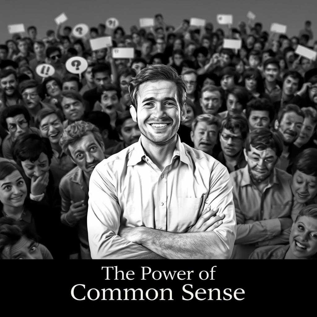 A grayscale scene depicting a confused crowd of people with puzzled expressions and chaotic body language, illustrating a sense of bewilderment and uncertainty