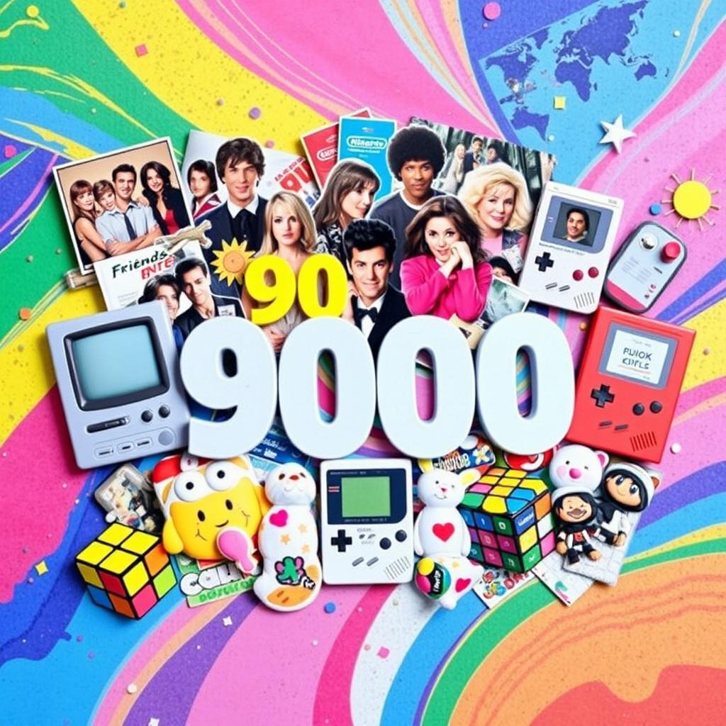 A vibrant collage showcasing iconic fads from the 80s, 90s, and 2000s