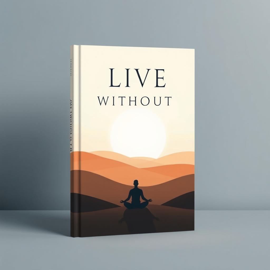 A minimalist book cover design for a title "LIVE WITHOUT LIMITS" that visually represents the theme of encountering oneself and achieving inner peace