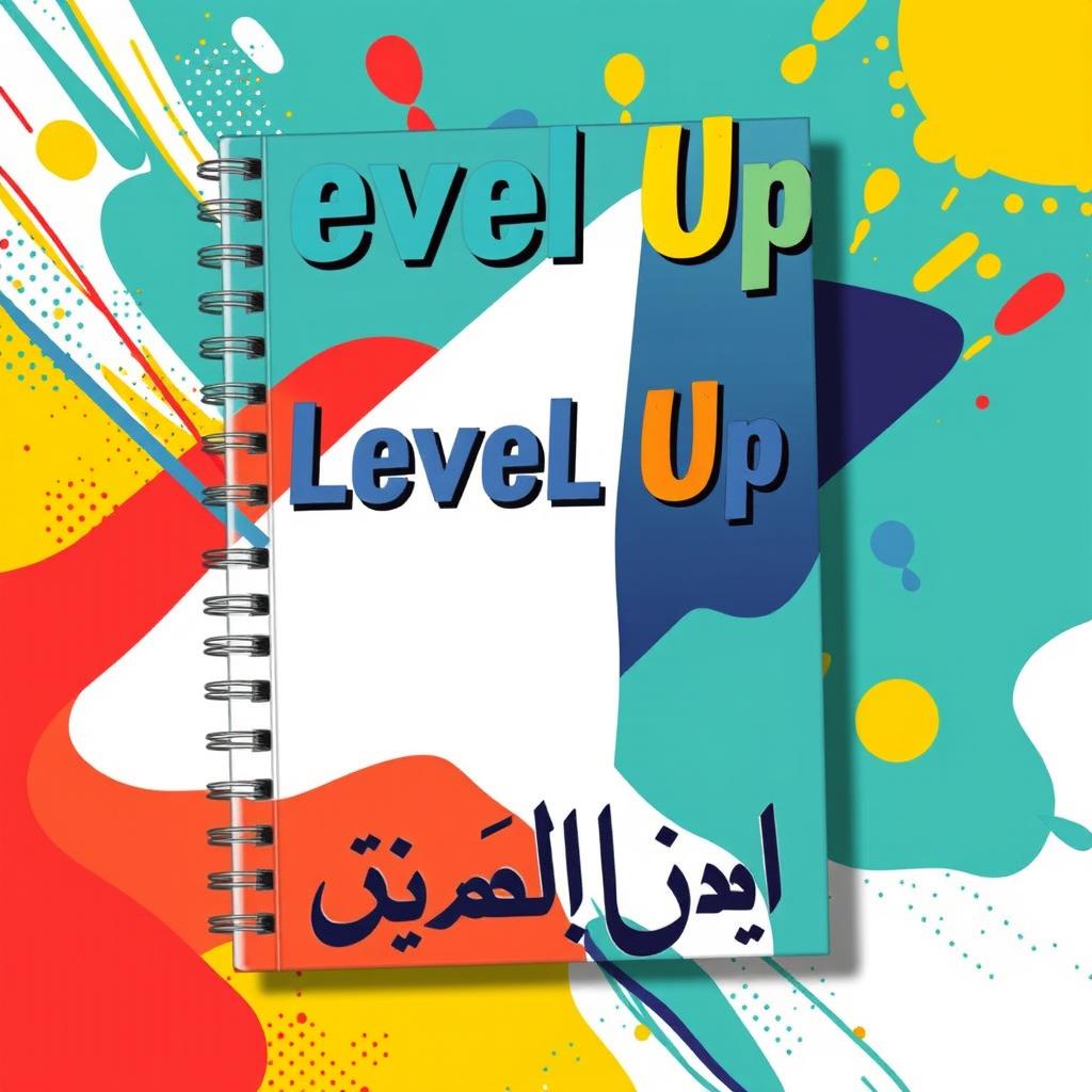 A visually striking notebook or book cover design featuring a dynamic background with bold colors and abstract shapes