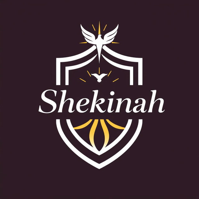 Professional and attractive logo design for a church group named 'Shekinah', featuring a shield as a prominent element