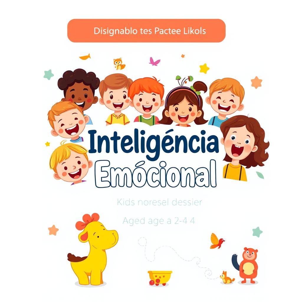 A vibrant and engaging cover design for a children's workbook titled 'Inteligência Emocional' in Portuguese, aimed at kids aged 2 to 4 years