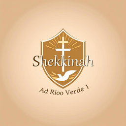 Professional and attractive logo design for a church group called 'Shekinah', featuring a shield without points as the central element