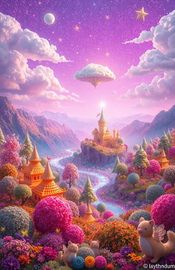 A surreal dream world filled with vibrant colors and fantastical landscapes