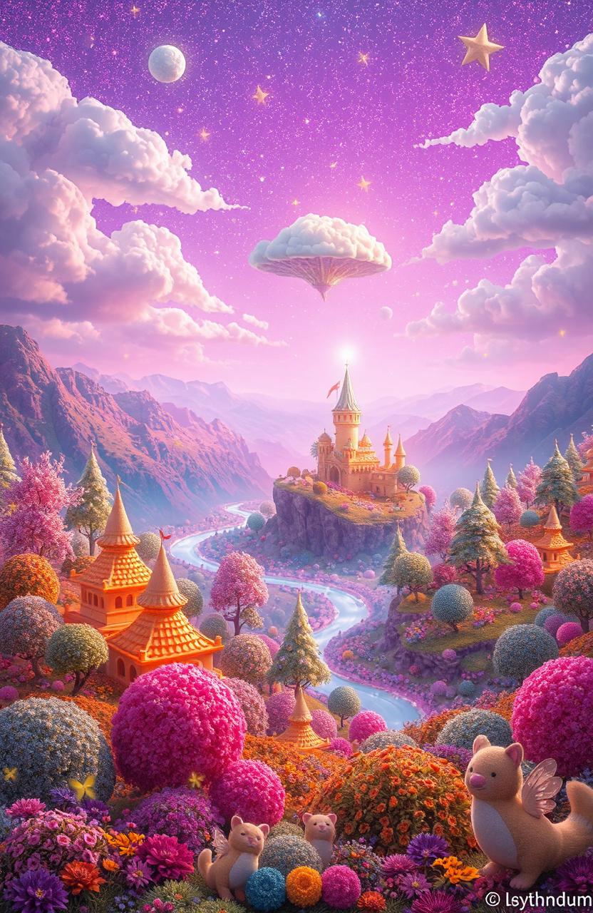 A surreal dream world filled with vibrant colors and fantastical landscapes