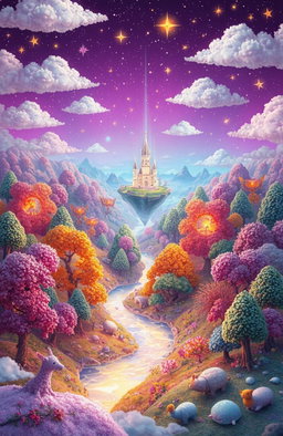 A surreal dream world filled with vibrant colors and fantastical landscapes