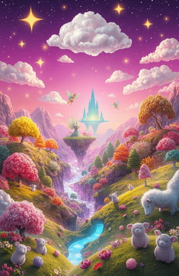 A surreal dream world filled with vibrant colors and fantastical landscapes