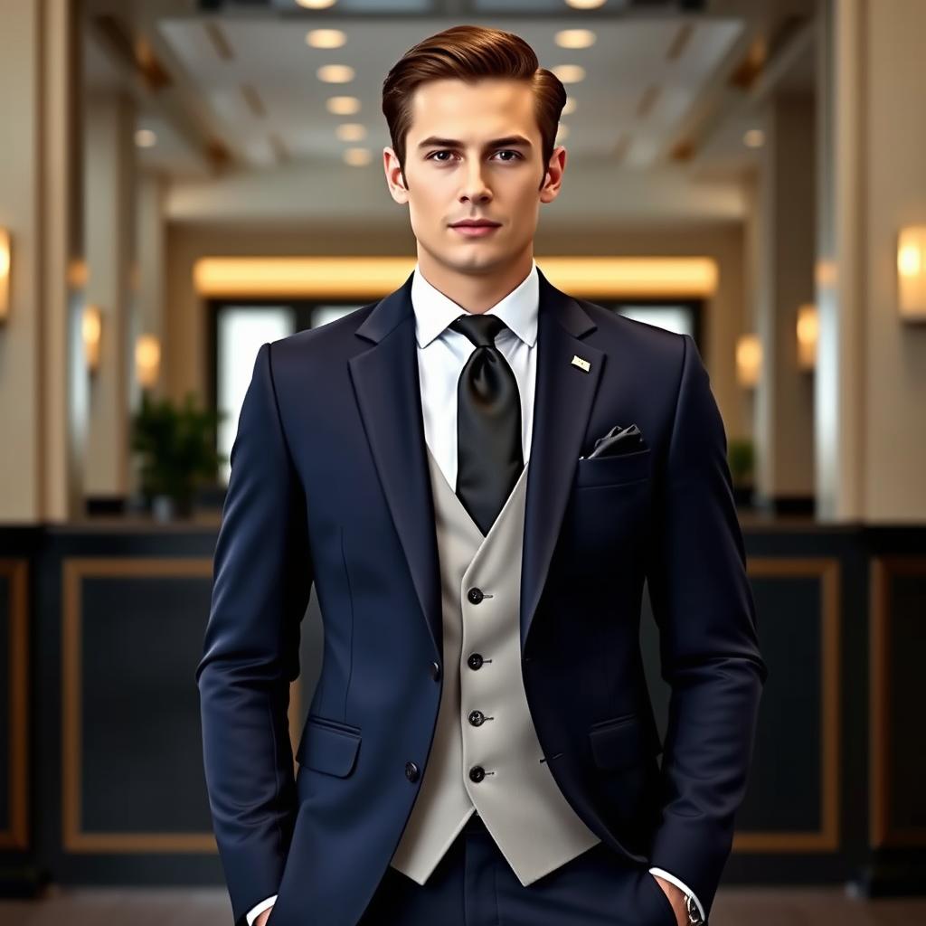 2020 New Formal Style Men's Dark Navy Blue High Fashion Bold Pronounce White Pi Suit