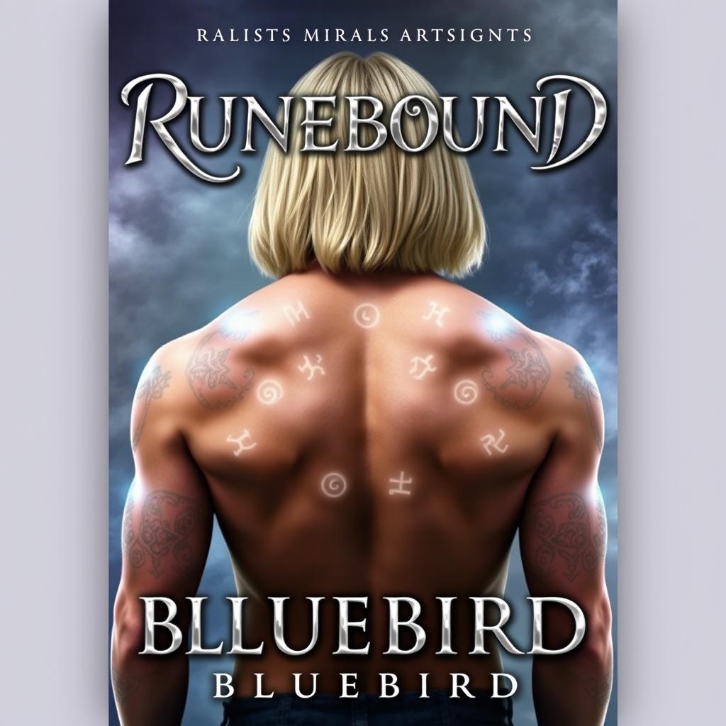 A visually striking fantasy book cover featuring a male figure with his bare back turned toward the viewer, showcasing beautiful shoulder-length blonde hair