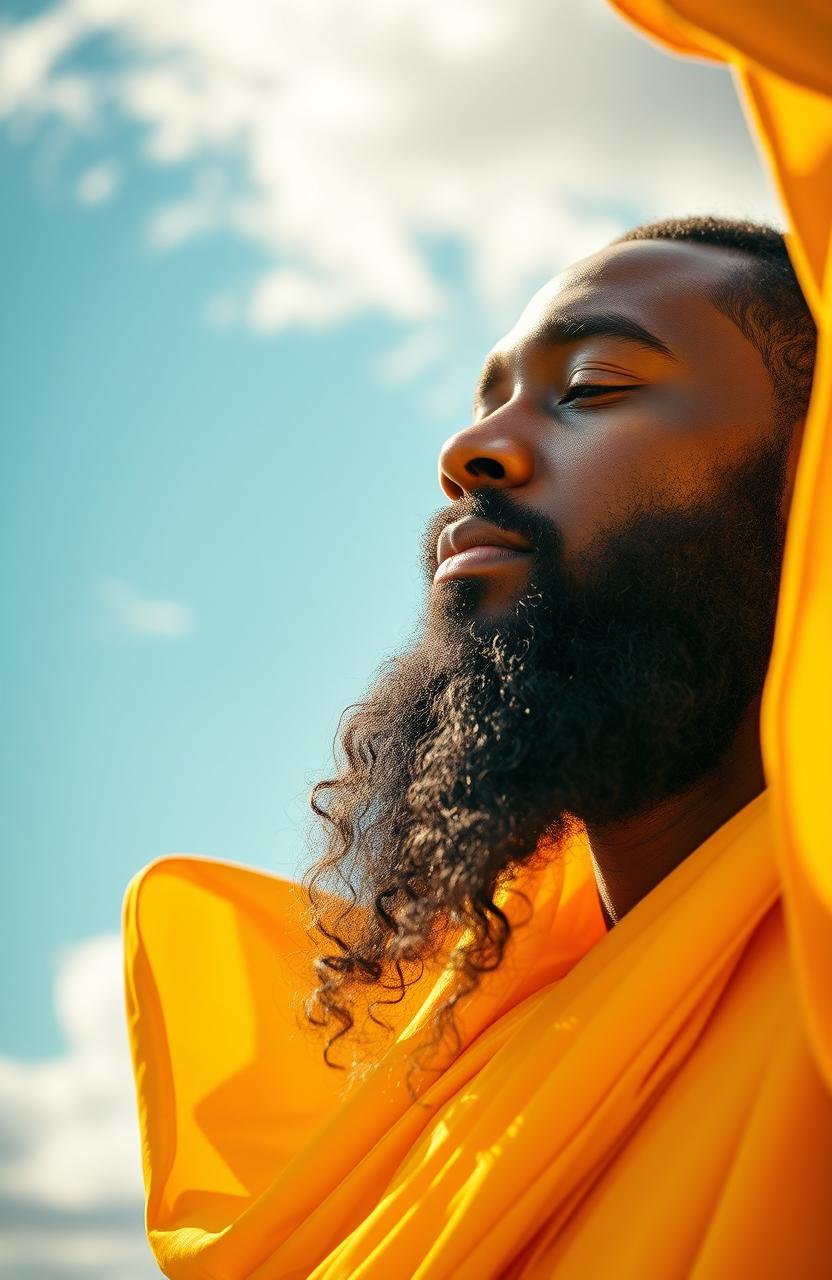 Radiant Portrait: A Bearded Black Man in Yellow Robes