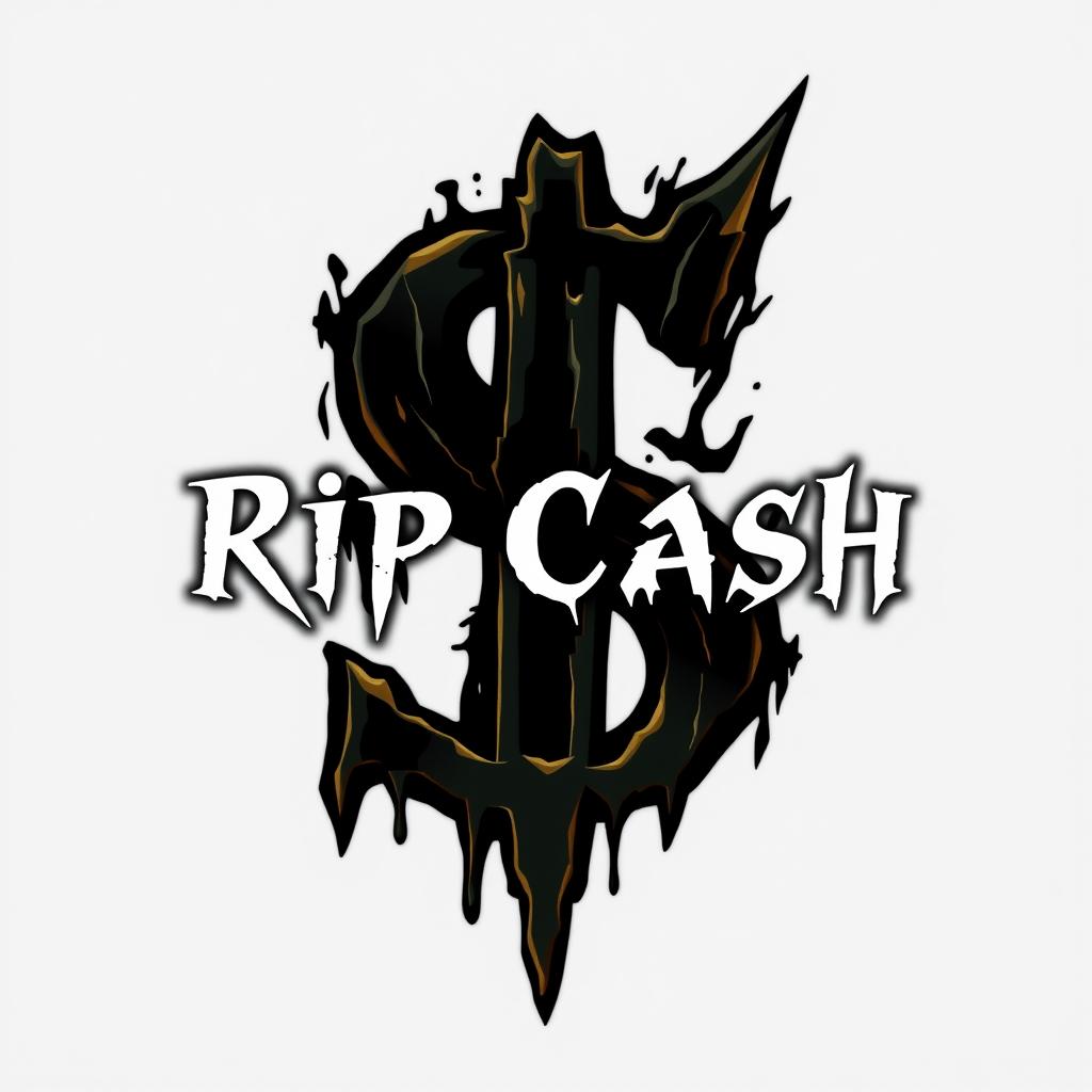 A logo design for 'Rip Cash', symbolizing dark luxury and productivity intertwined with elements of horror