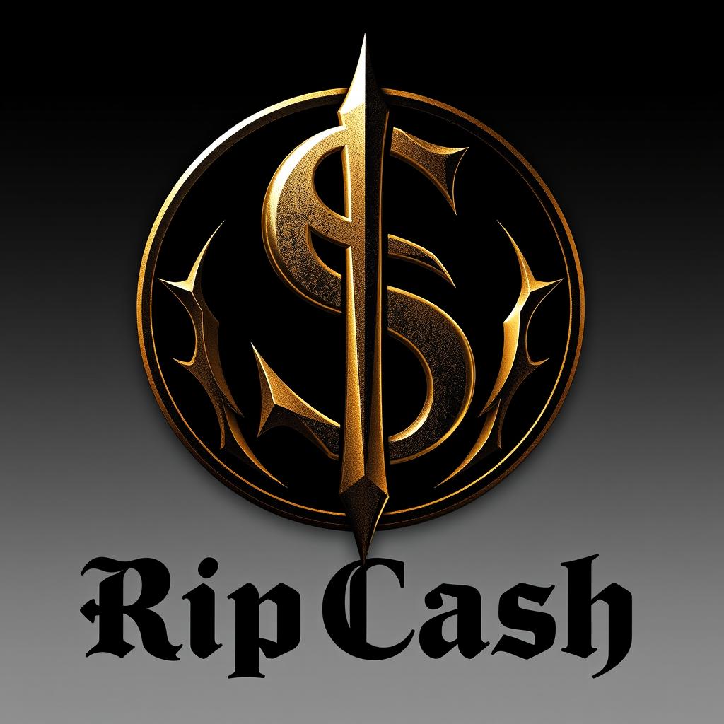 A logo design for 'Rip Cash', evoking a sense of dark luxury and productivity with elements of horror