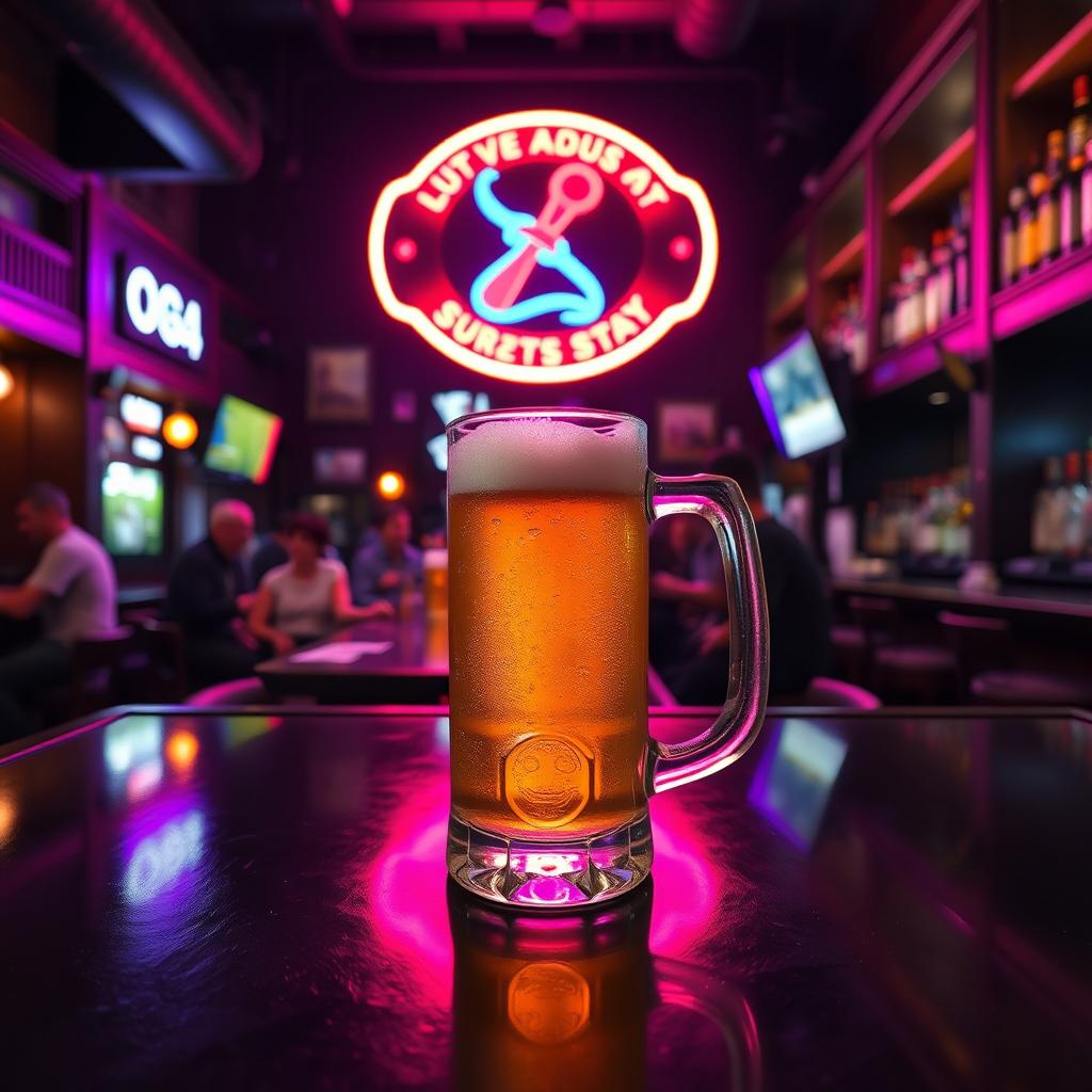 A black bar with a frosty beer pitcher prominently displayed