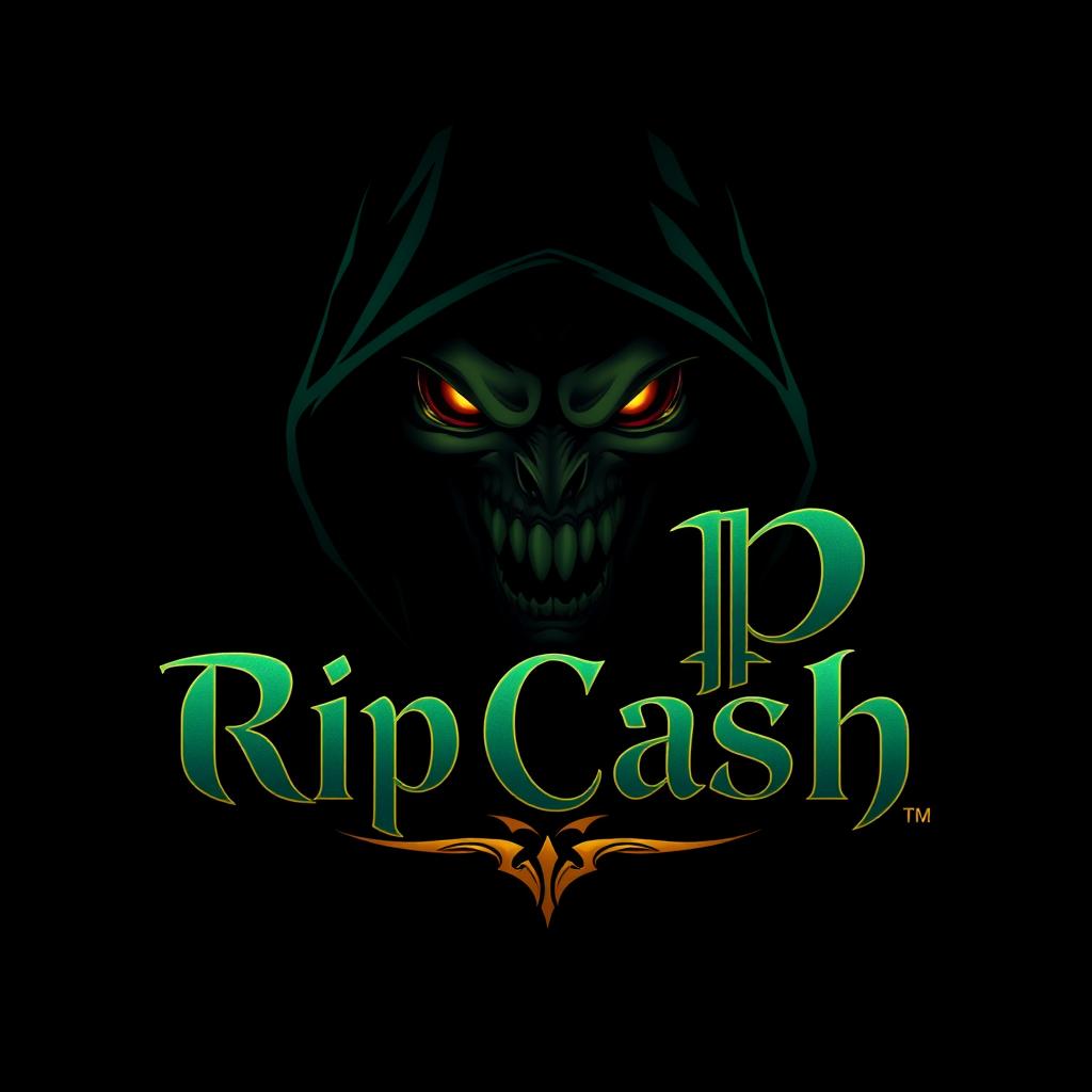 A logo design featuring the name "Rip Cash" in an elegant yet ominous font, conveying a sense of luxury and productivity