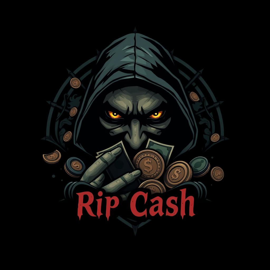 A logo for "Rip Cash" that conveys a sense of luxury, productivity, and horror