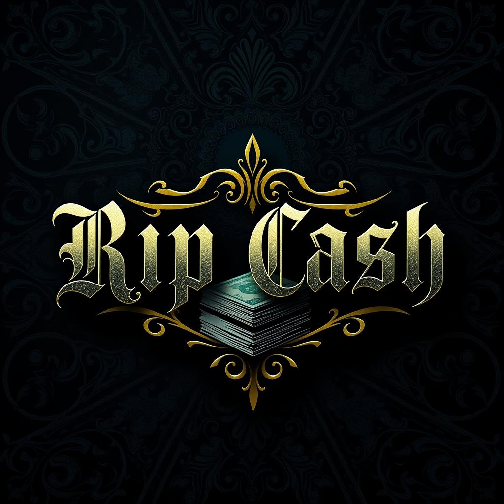 A logo design featuring the text 'Rip Cash' in an elegant, gothic font that conveys a sense of luxury and darkness