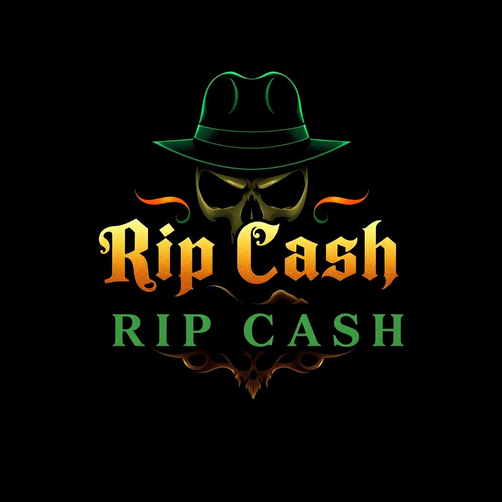A logo design for a brand called 'Rip Cash' that conveys themes of making money in a dark, luxury-infused manner