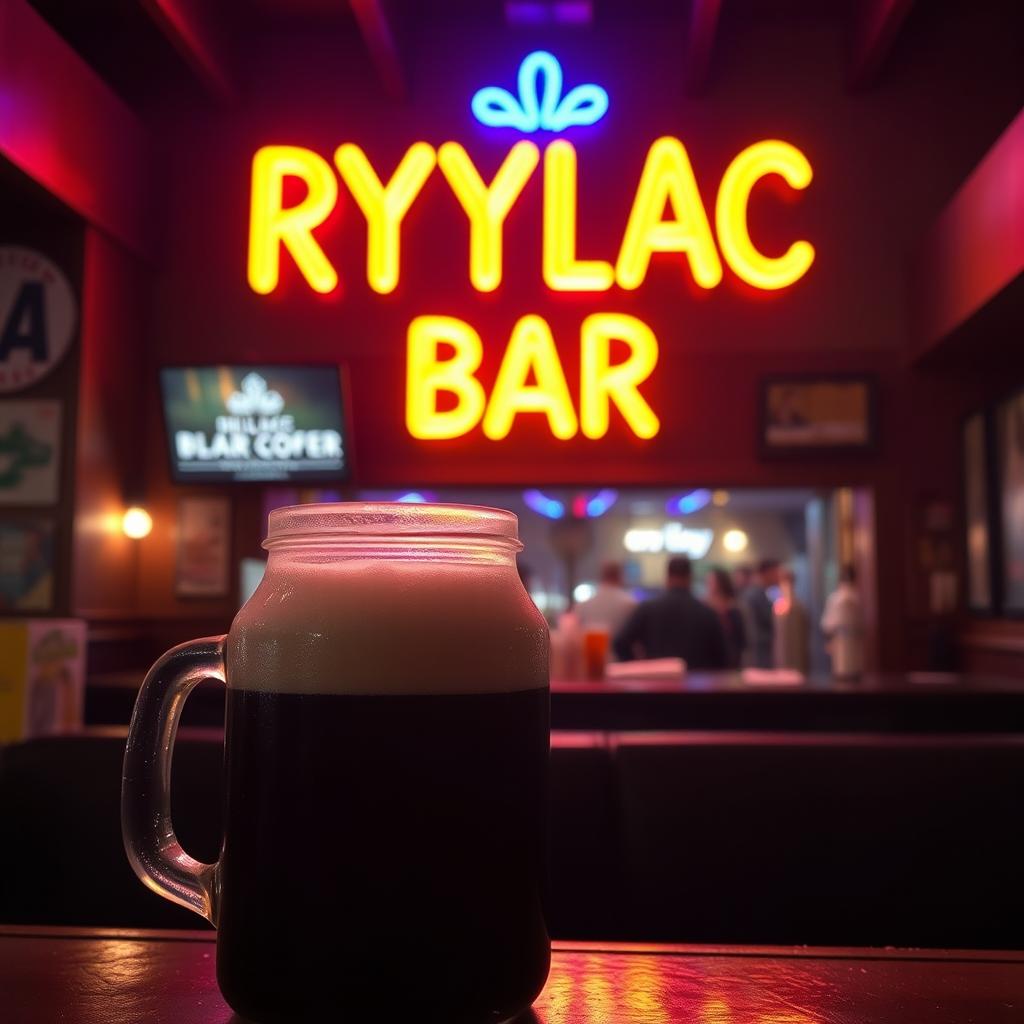 A black bar with a frosty jug of beer sitting prominently in the foreground