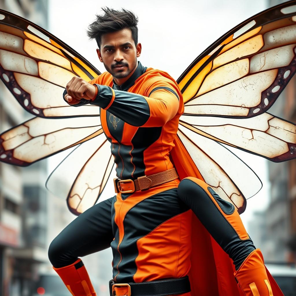 A cinematic superhero action movie poster featuring a mutant superhero with butterfly powers