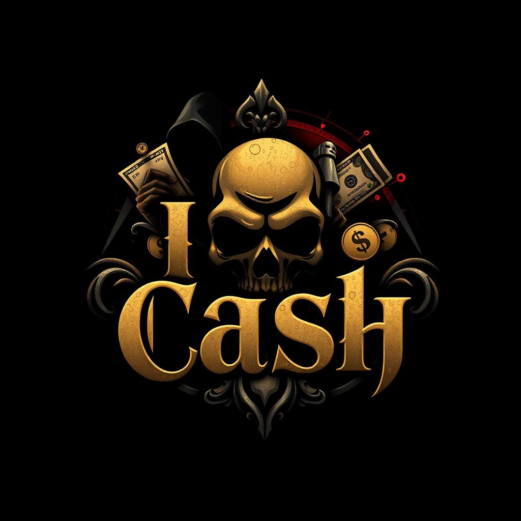 A logo design for "Rip Cash" that combines the themes of making money and a dark, luxurious, yet eerie aesthetic