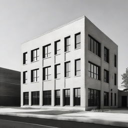 An old school building designed with a minimalist aesthetic. Focus on clean lines, sparing use of details and a monochromatic color palette.