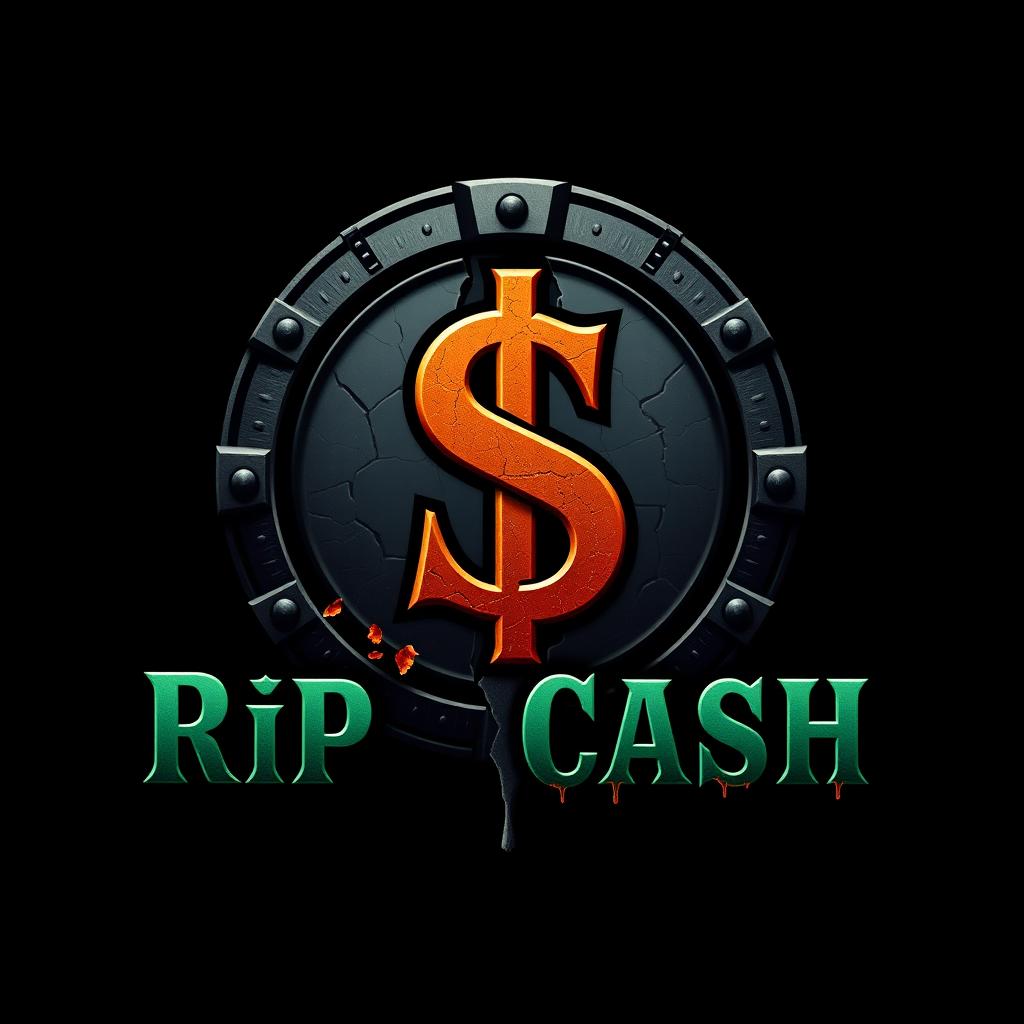 A logo design for an investment platform named 'Rip Cash', featuring elements of prestige and luxury mixed with a horror theme