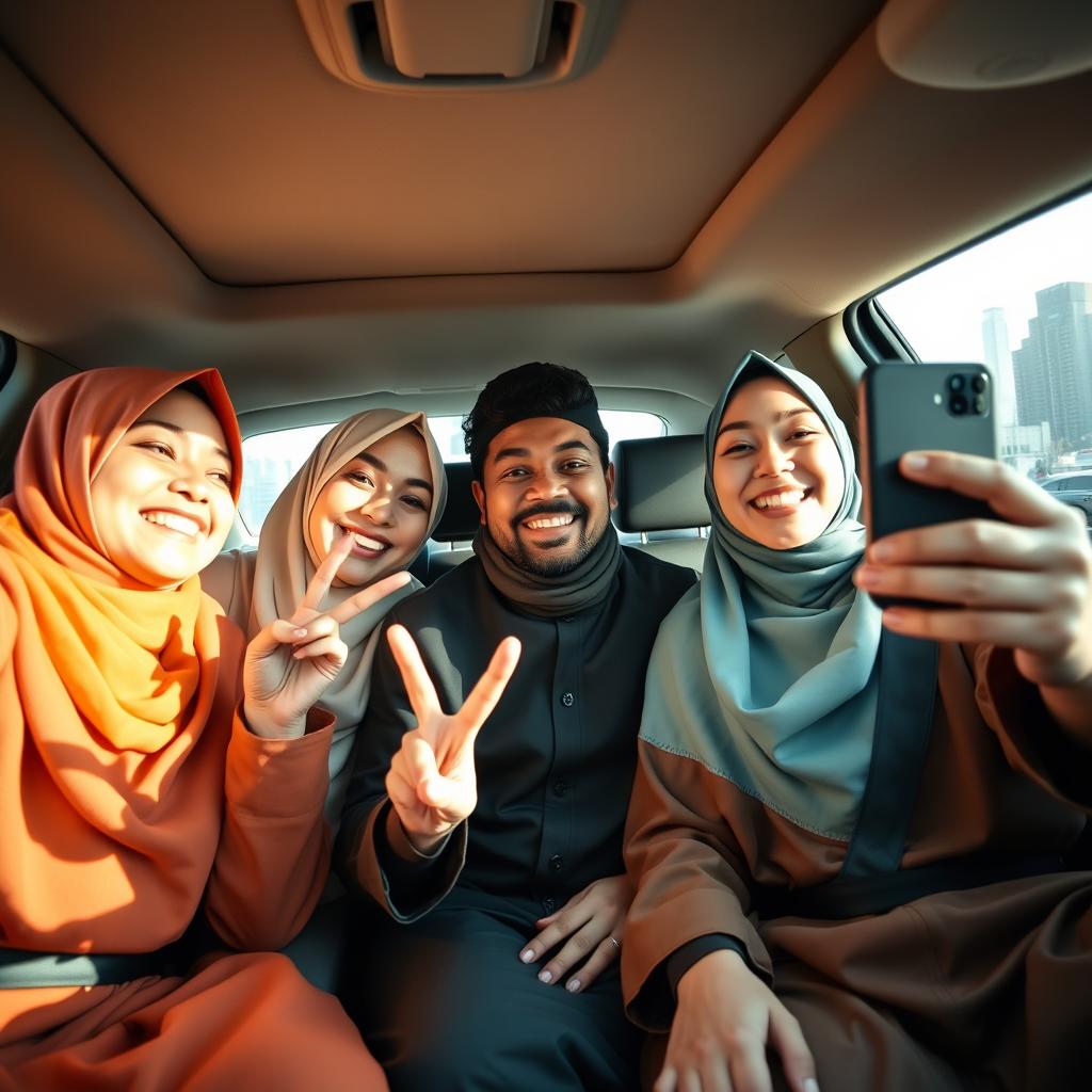 Joyful Moments: Muslim Friends Having Fun in a Cozy Car