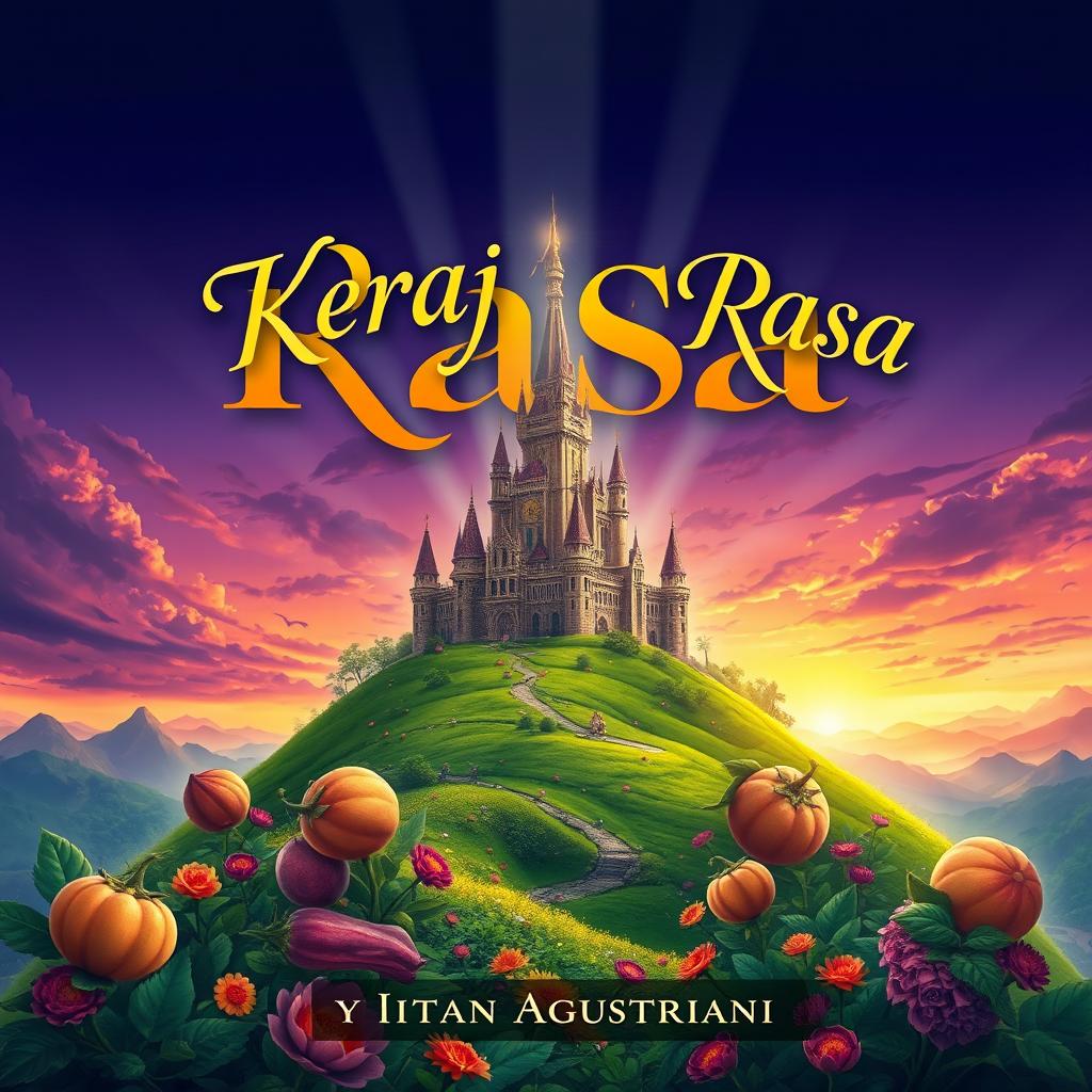 A stunning book cover titled 'Kerajaan Rasa' by Intan Agustriani, designed in a fantasy genre style