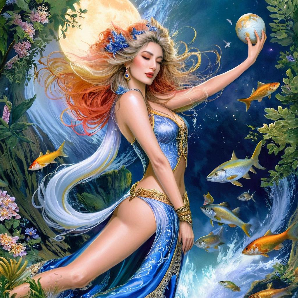 Enchanting Mermaid Fairy in a Moonlit Sea