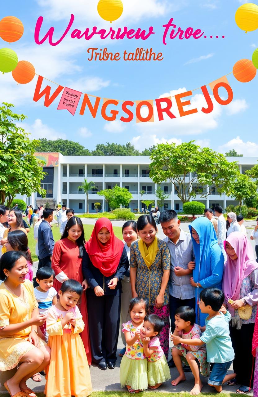 A vibrant tribute to the Wongsorejo community, showcasing a joyous family moment gathered at the picturesque grounds of SMK Wongsorejo