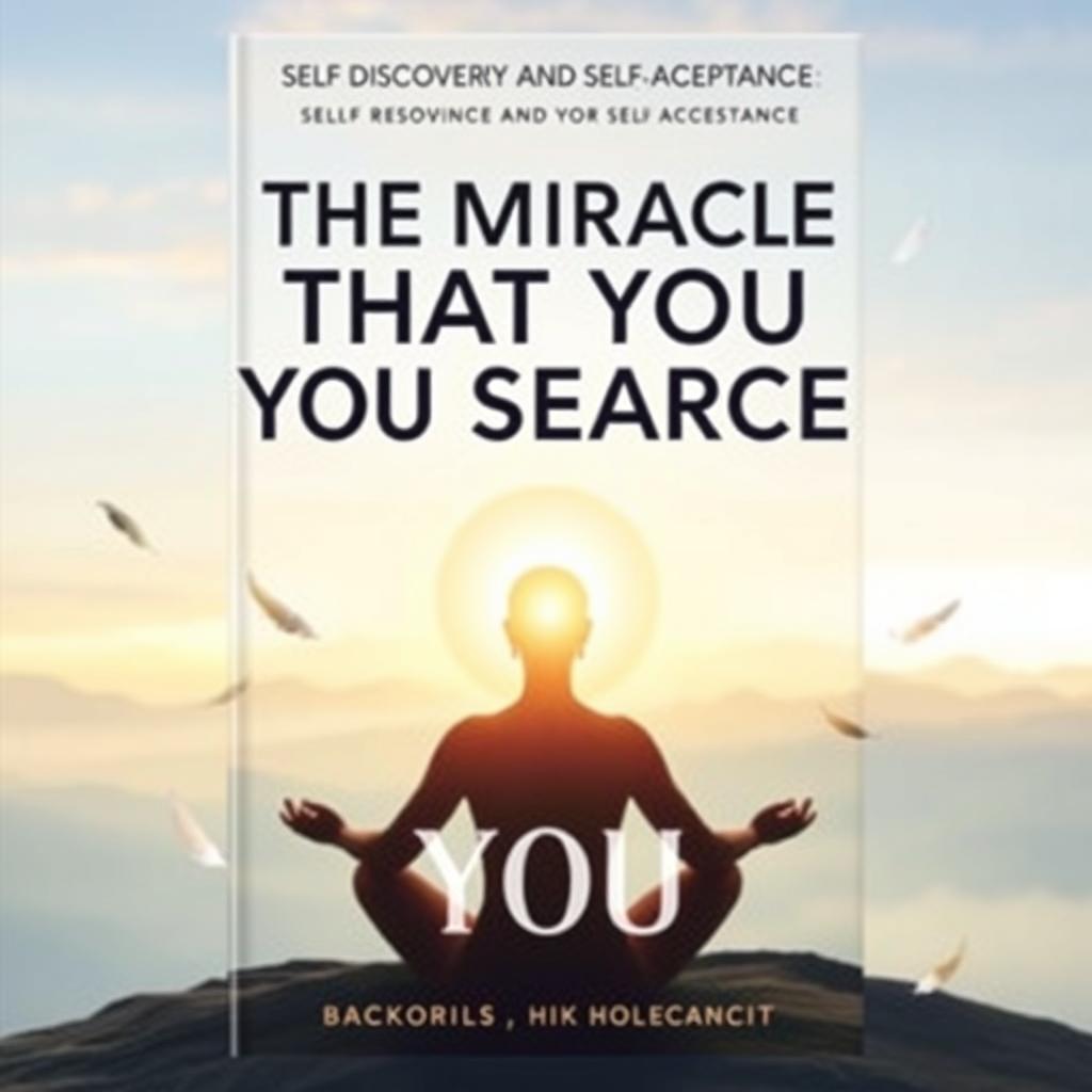 An inspiring book cover for 'The Miracle That You Search Is You', focusing on self-discovery and self-acceptance