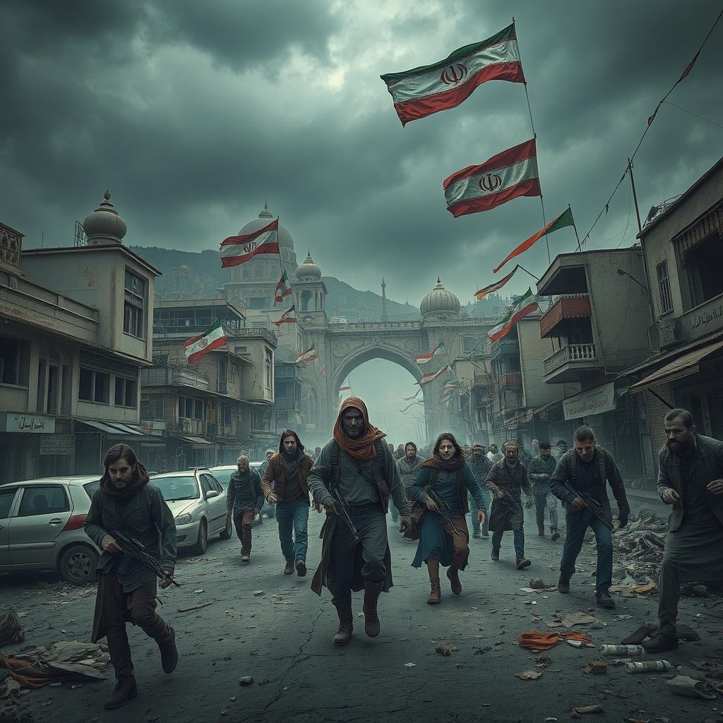 A dramatic scene of a zombie apocalypse set in Iran