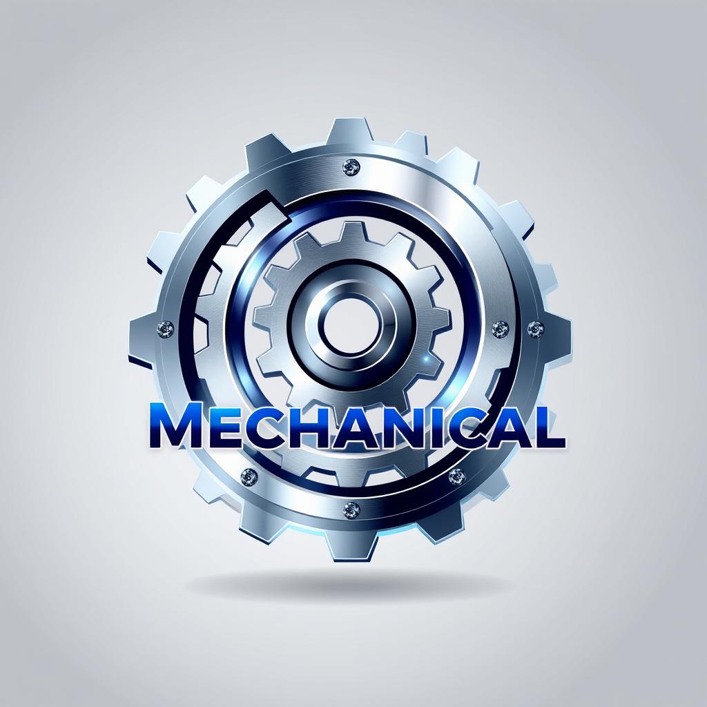 A modern and sleek logo design representing the mechanical industry, featuring gears and cogs intertwined with metallic textures, emphasizing innovation and precision