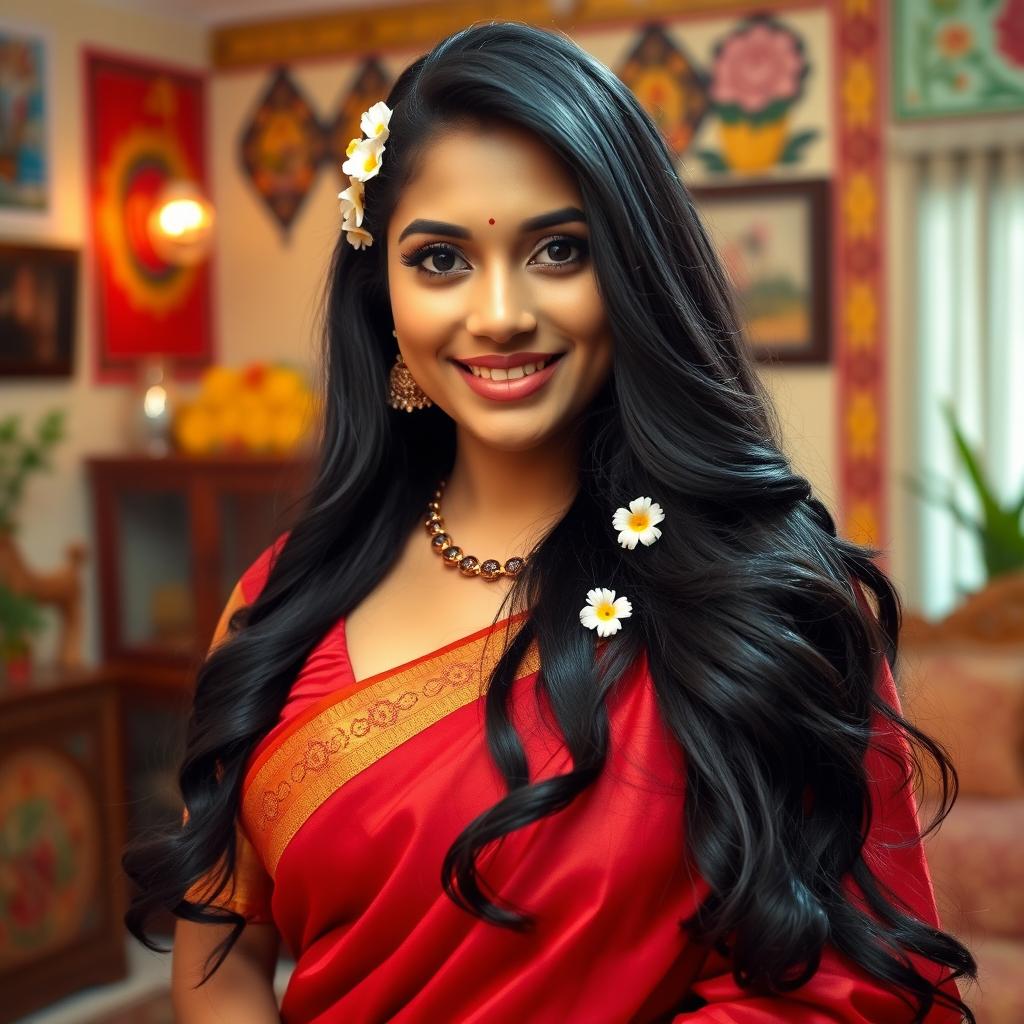 A beautiful 30-year-old South Indian married woman exuding confidence and charisma