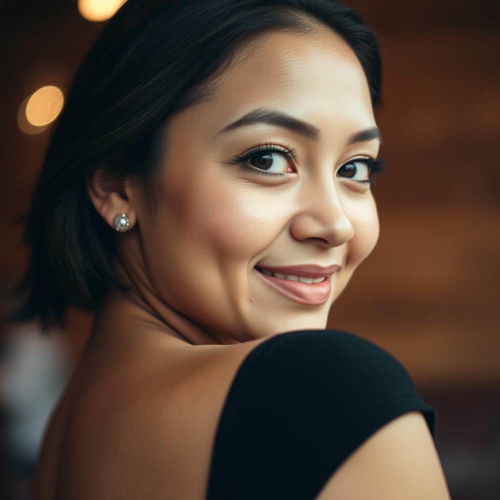 A beautifully balanced portrait of a person with an engaging expression, showcasing a perfectly aligned shoulder