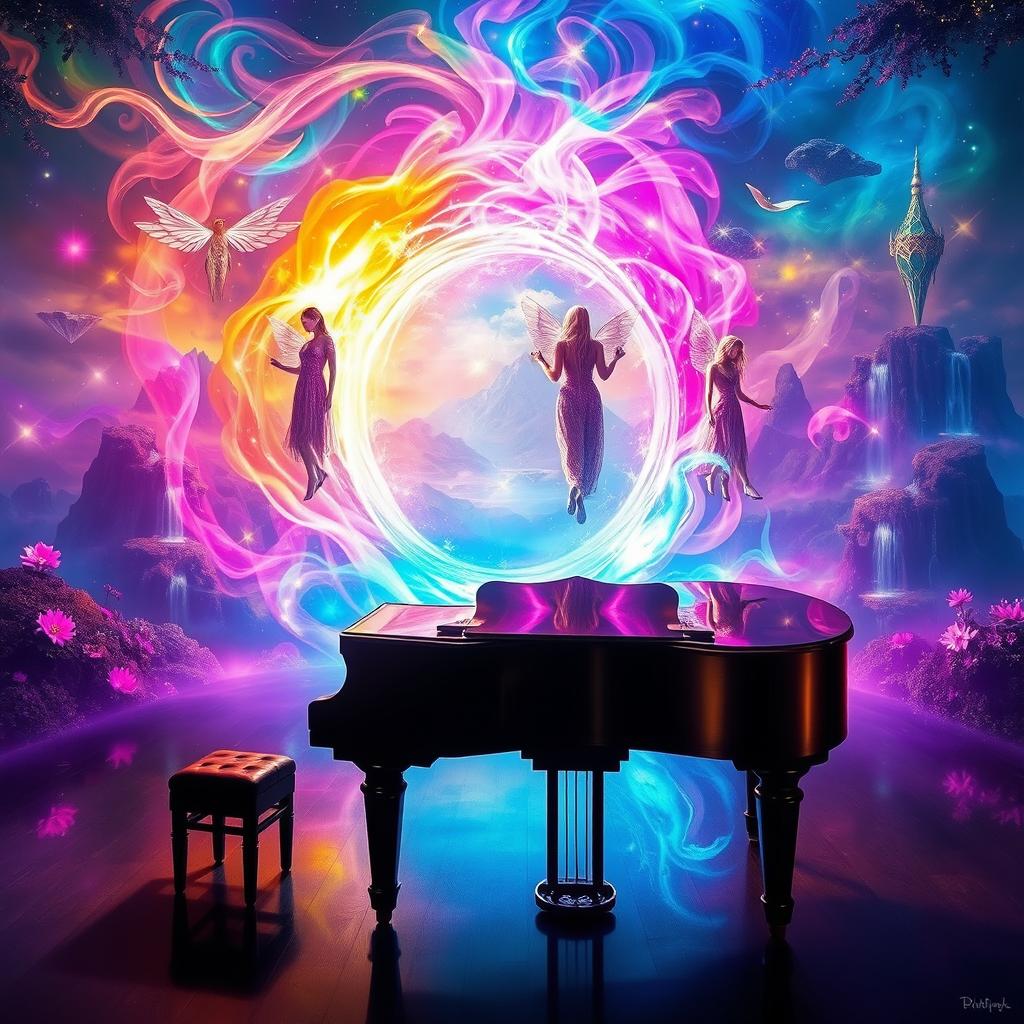 A captivating fantasy scene featuring a magical portal to another dimension, enveloped in dazzling colors and enigmatic lights