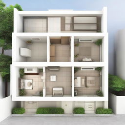 A detailed layout of a 10 meters by 3 meters house featuring optimal use of space