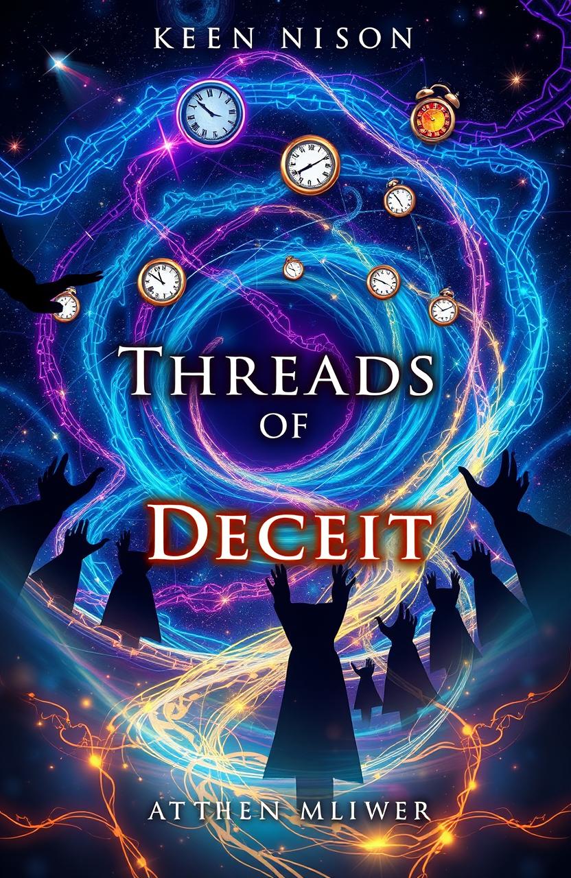 A mesmerizing book cover design for 'Threads of Deceit'