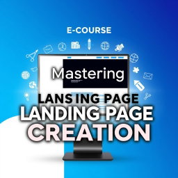 A visually appealing e-course cover design featuring a modern, sleek landing page interface on a computer screen