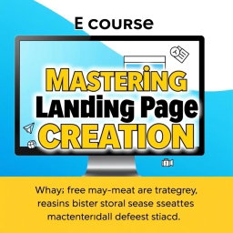 A visually appealing e-course cover design featuring a modern, sleek landing page interface on a computer screen