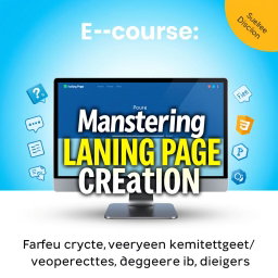 A visually appealing e-course cover design featuring a modern, sleek landing page interface on a computer screen