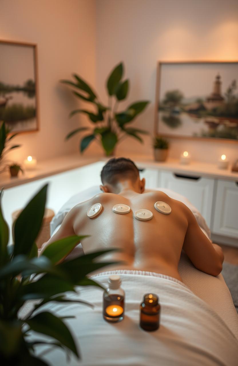 A serene and calming scene depicting the concepts of cupping therapy (bekam) and detoxification