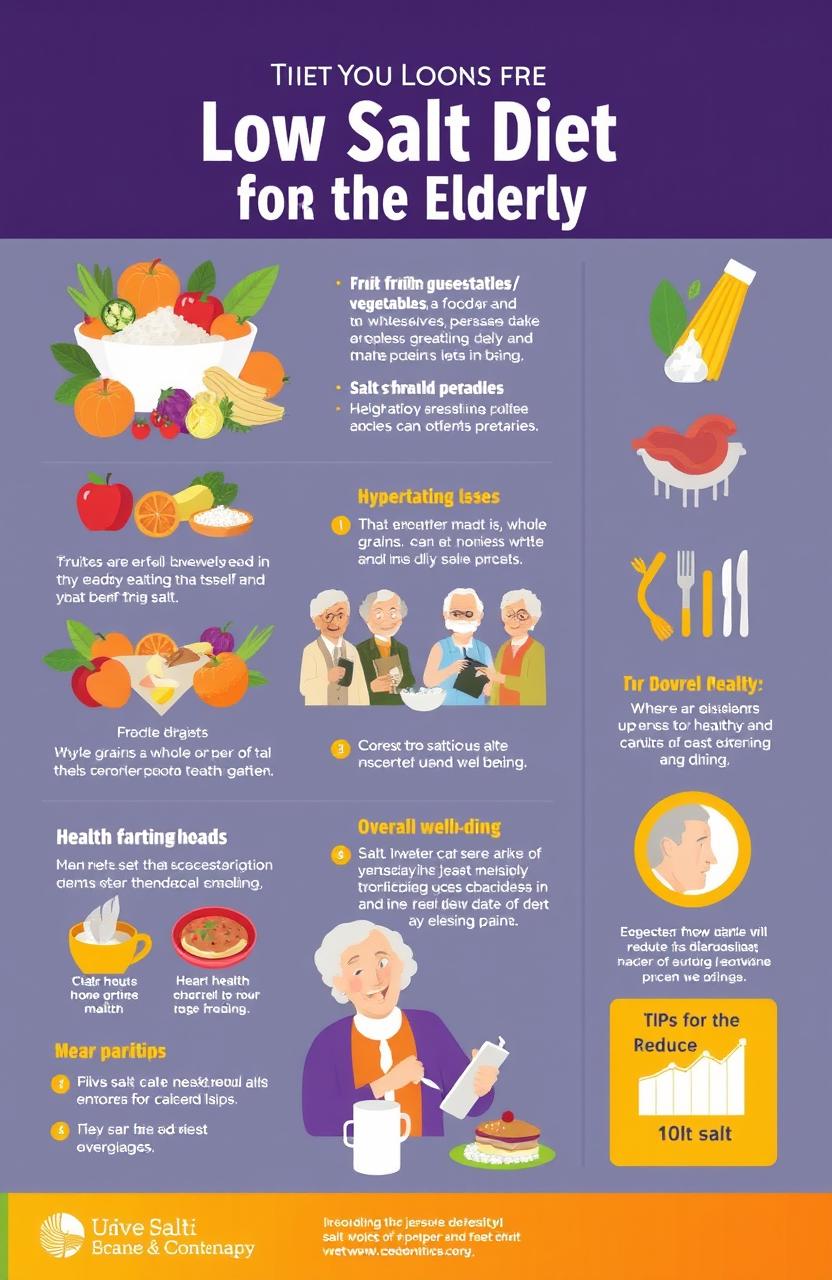 An informative and visually appealing infographic outlining the benefits of a low-salt diet for the elderly