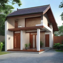 A layout and design of a 30/60 type Javanese minimalist house with intricate architectural elements and efficient use of space